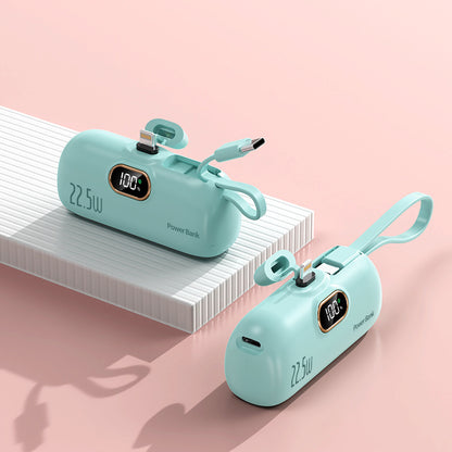 Mini Capsule Power Bank 5000mAh Portable Charger with Built-in Connector Keychain Emergency Battery Pack