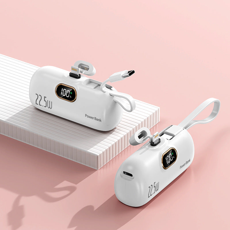 Mini Capsule Power Bank 5000mAh Portable Charger with Built-in Connector Keychain Emergency Battery Pack