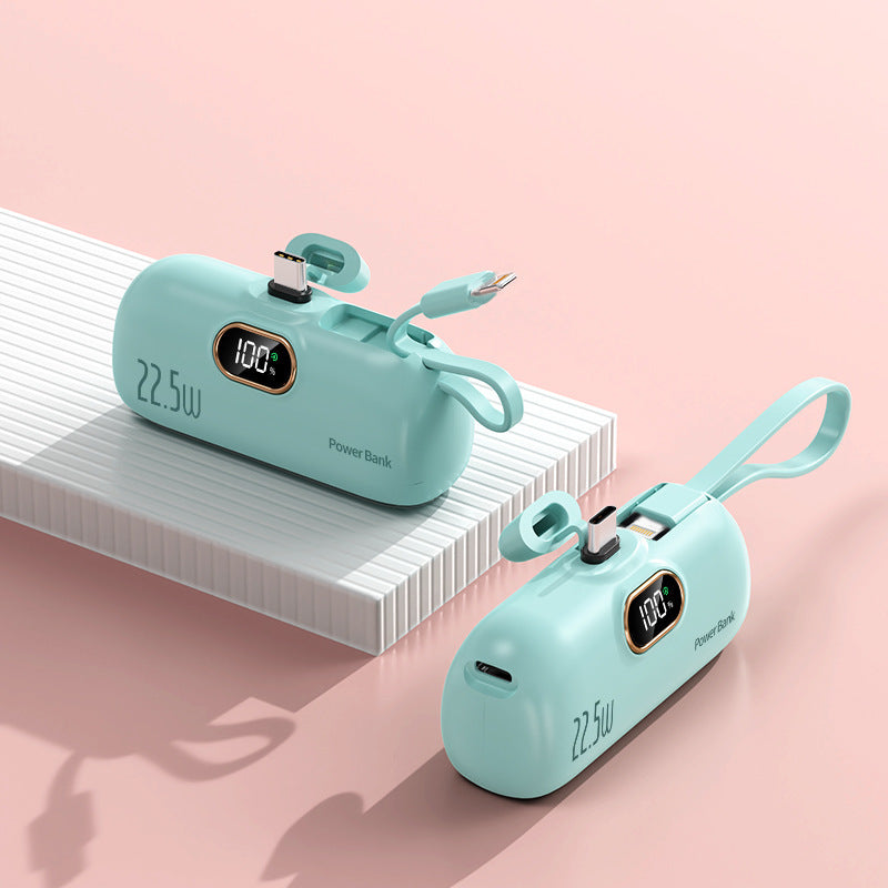 Mini Capsule Power Bank 5000mAh Portable Charger with Built-in Connector Keychain Emergency Battery Pack