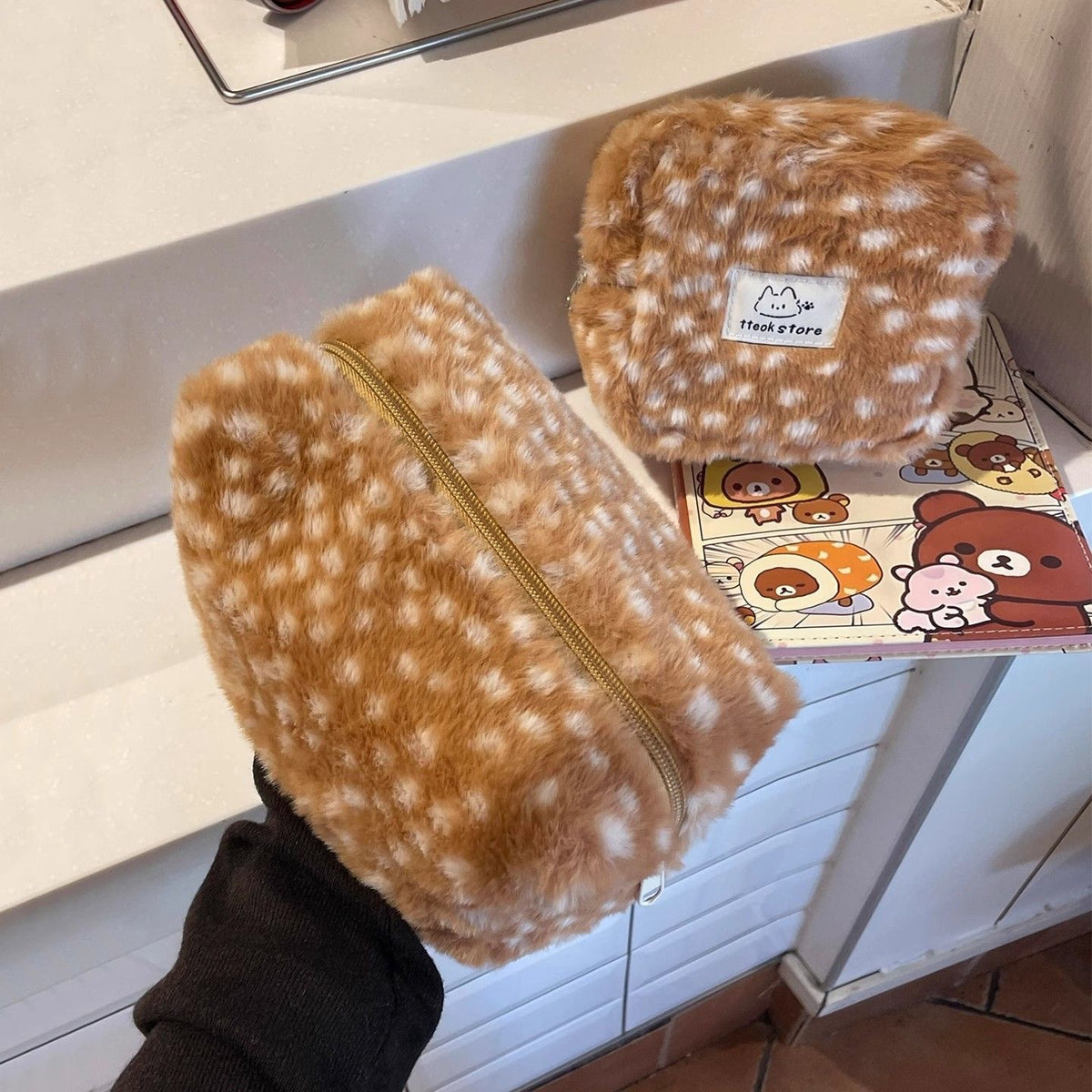 Cute Plush Deer Makeup Bag Portable Travel Storage Pouch
