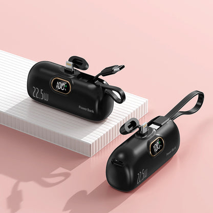 Mini Capsule Power Bank 5000mAh Portable Charger with Built-in Connector Keychain Emergency Battery Pack
