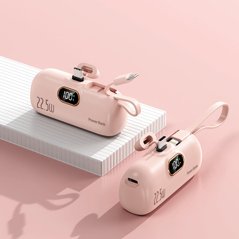 Mini Capsule Power Bank 5000mAh Portable Charger with Built-in Connector Keychain Emergency Battery Pack