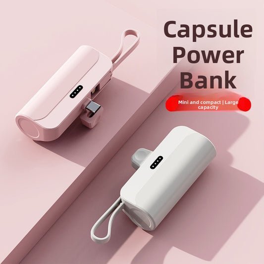 Mini Capsule Power Bank 5000mAh Portable Charger with Built-in Connector Keychain Emergency Battery Pack